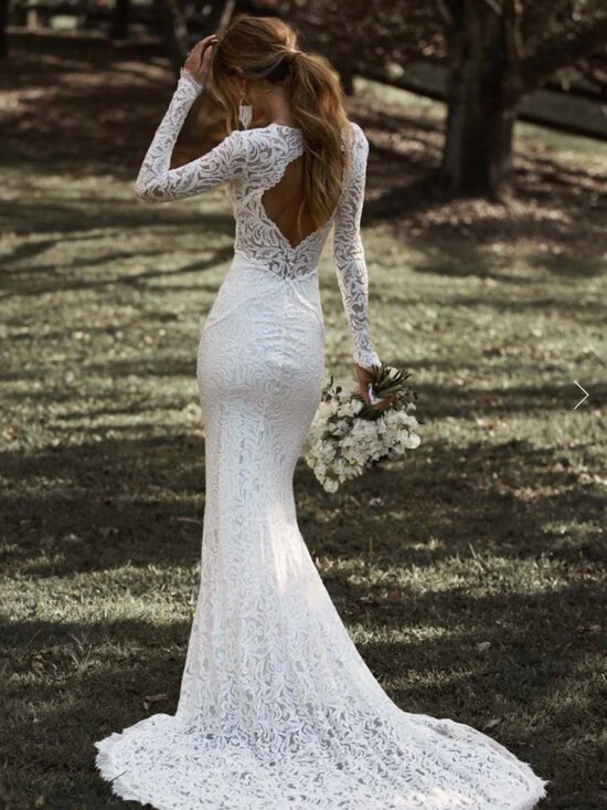 Grace Loves Lace Olive Wedding Dress  Long Sleeve Lace Gown (Size Small) -  threedaughtersproperties.com